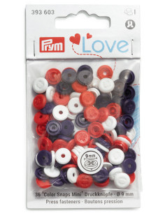 Set of 36 Color Snaps Mini 9 mm Snap Buttons - Blue, White, and Red