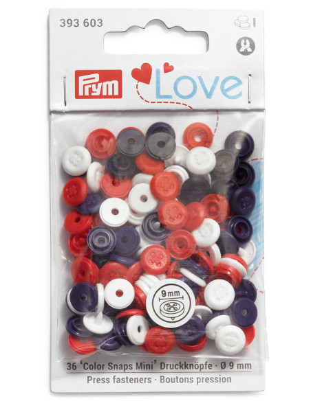 Set of 36 Color Snaps Mini 9 mm Snap Buttons - Blue, White, and Red