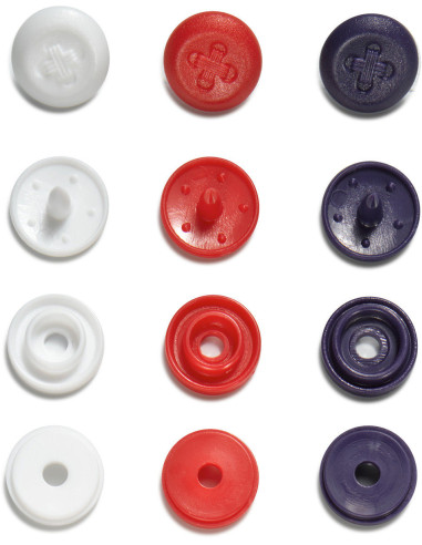 Set of 36 Color Snaps Mini 9 mm Snap Buttons - Blue, White, and Red