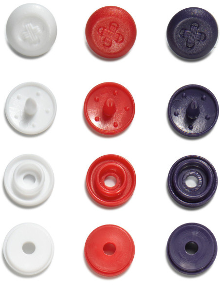 Set of 36 Color Snaps Mini 9 mm Snap Buttons - Blue, White, and Red
