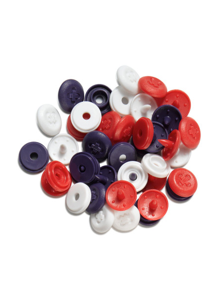 Set of 36 Color Snaps Mini 9 mm Snap Buttons - Blue, White, and Red