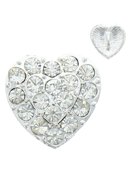 Heart rhinestone button 19 mm
