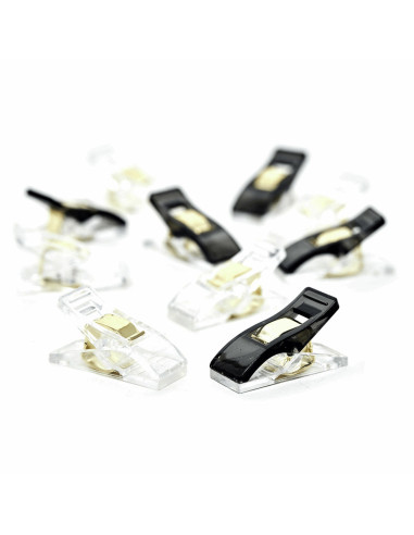 Set of 30 fabric clips - Black and transparent