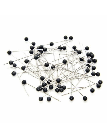 Glass tube of 60 extra-fine pins with plastic heads - Black