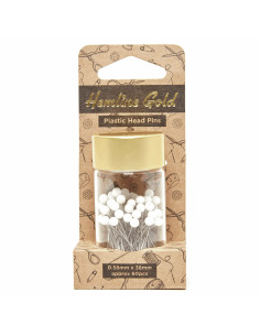 Glass tube of 60 extra-fine pins with plastic heads - White