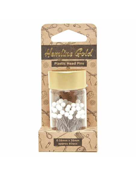 Glass tube of 60 extra-fine pins with plastic heads - White