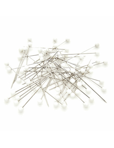 Glass tube of 60 extra-fine pins with plastic heads - White