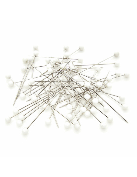 Glass tube of 60 extra-fine pins with plastic heads - White