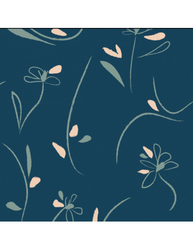 Petrol blue Bloom viscose twill fabric - Églantine & Zoé