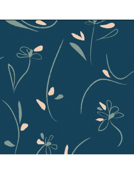 Petrol blue Bloom viscose twill fabric - Églantine & Zoé