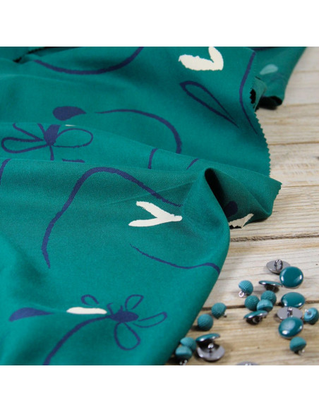 Emerald green Bloom viscose twill fabric - Églantine & Zoé