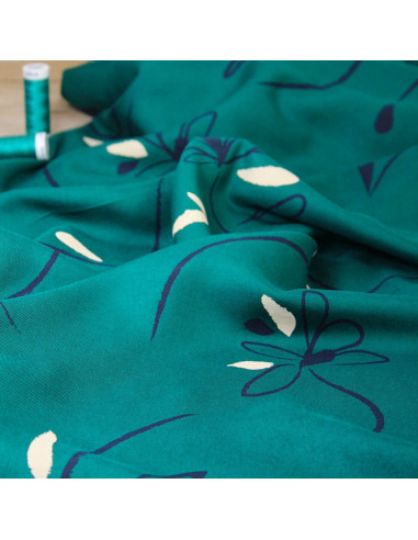 Emerald green Bloom viscose twill fabric - Églantine & Zoé