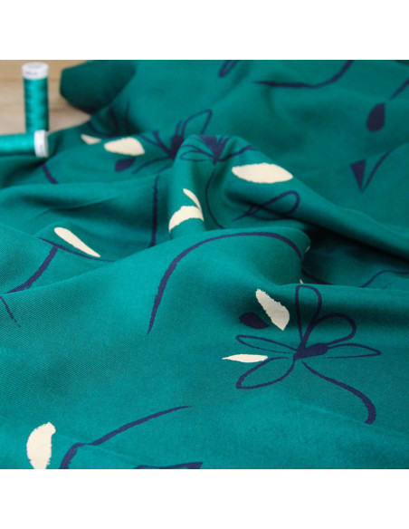Emerald green Bloom viscose twill fabric - Églantine & Zoé