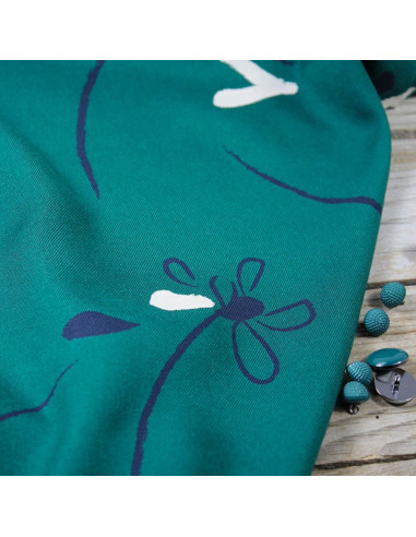 Emerald green Bloom viscose twill fabric - Églantine & Zoé