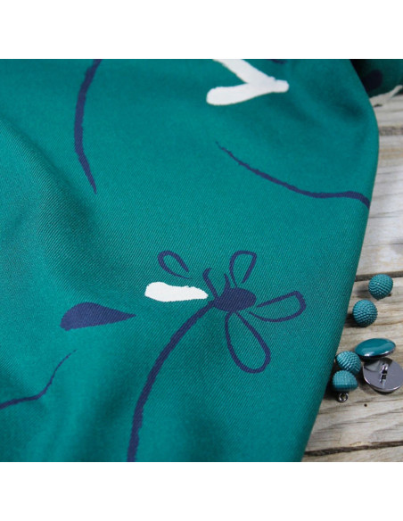 Emerald green Bloom viscose twill fabric - Églantine & Zoé