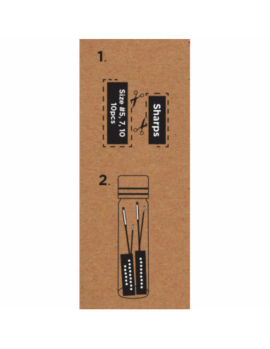 Glass tube of 10 premium long sewing needles