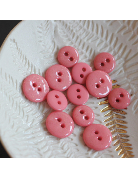 Glitter button with 2 holes - Coral