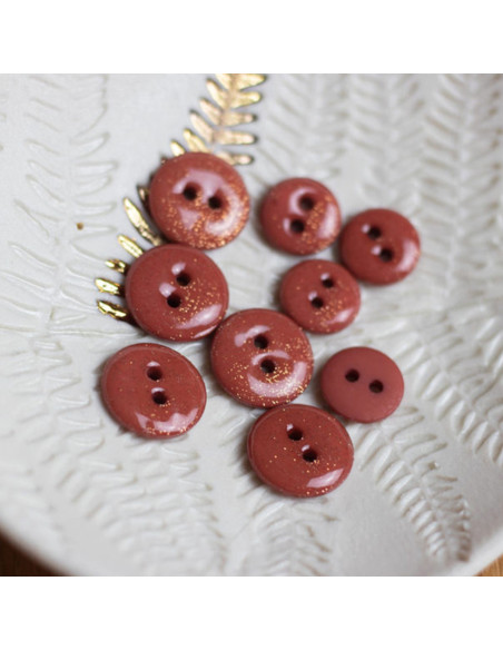 Glitter button with 2 holes - Terracotta