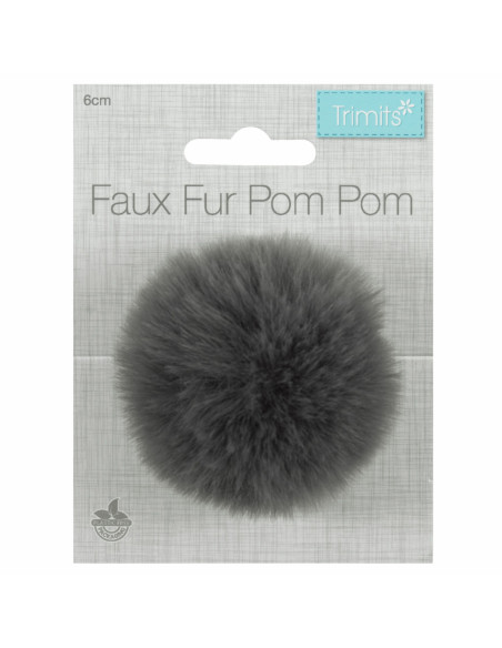 Faux fur pompom 6 cm - Gray