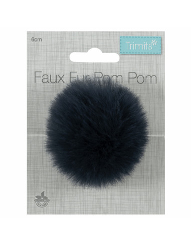 6 cm faux fur pompom - Navy blue