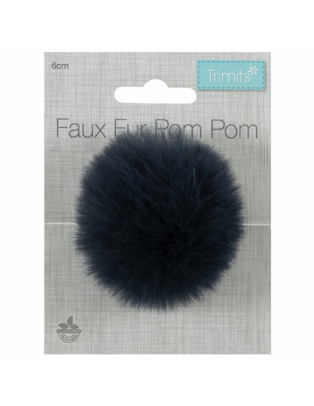 6 cm faux fur pompom - Navy blue