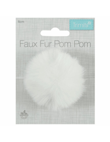 Faux fur pompom 6 cm - White