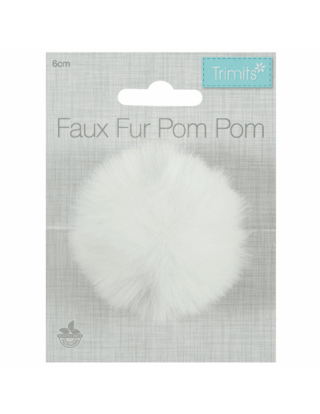 Faux fur pompom 6 cm - White