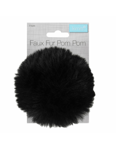 Faux fur pompom 11 cm - Black