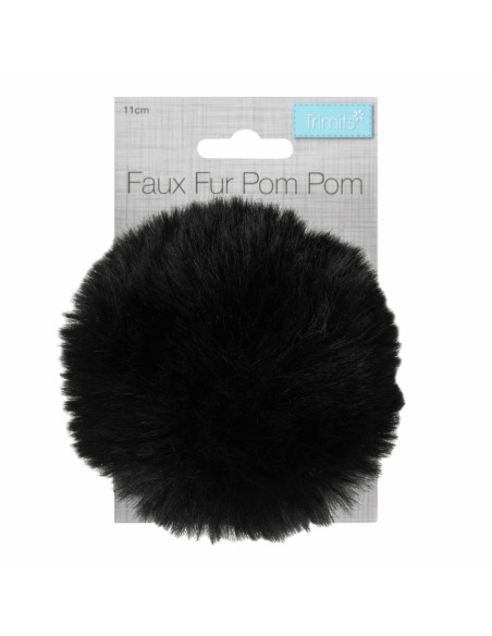 Faux fur pompom 11 cm - Black