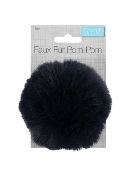 Faux fur pompom 11 cm - Navy blue