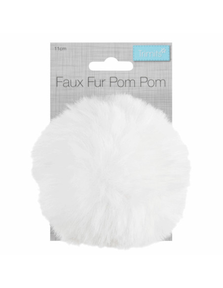 Faux fur pompom 11 cm - White