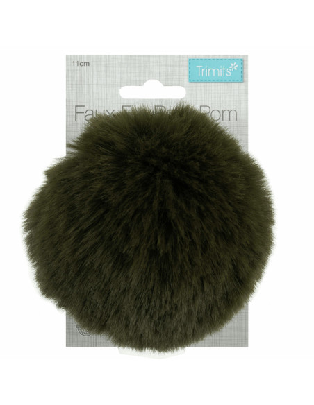 11 cm faux fur pompom - Khaki
