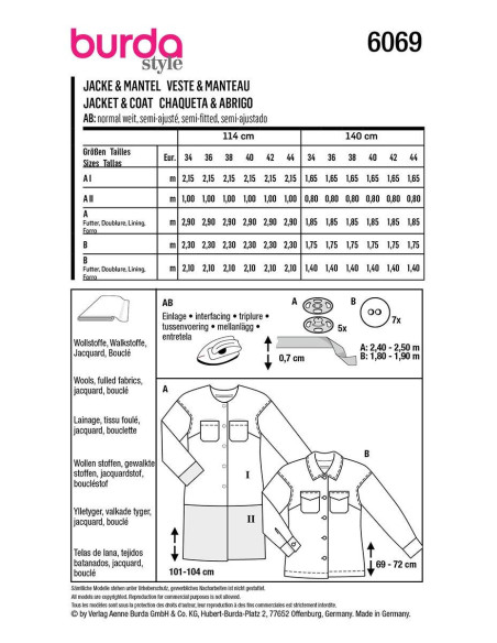 Coat and jacket pattern - Burda 6069