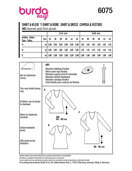 T-shirt and dress pattern - Burda 6075