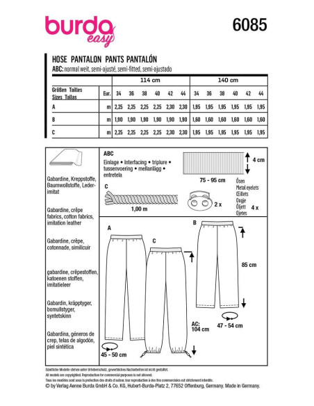 Pants pattern - Burda 6085