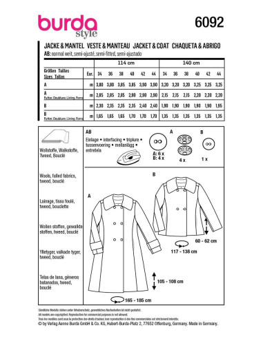 Coat and jacket pattern - Burda 6092