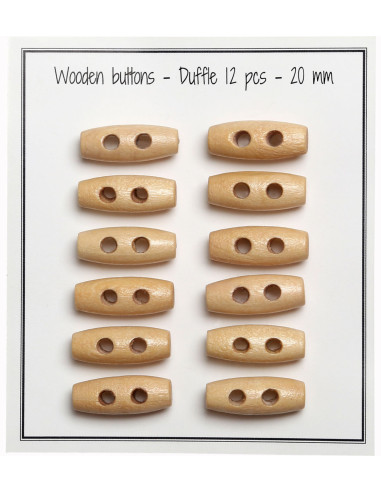 Set of 12 light wood toggle buttons 20 mm