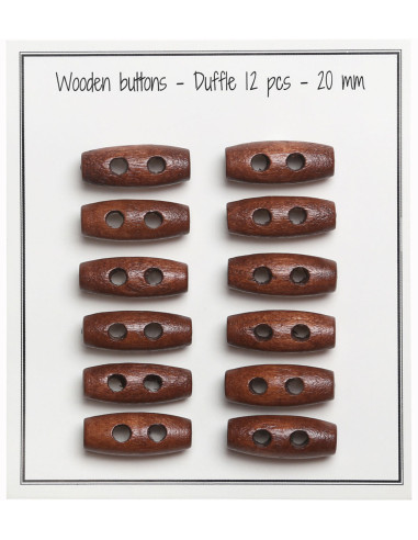 Set of 12 light brown wood toggle buttons 20 mm
