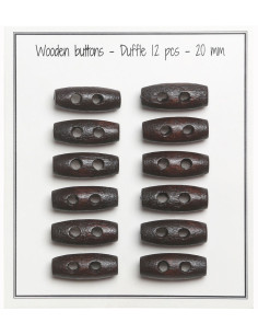 Set of 12 dark brown wood toggle buttons 20 mm