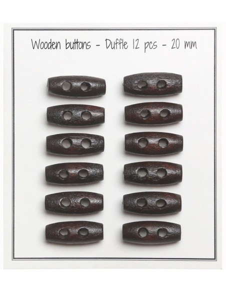 Set of 12 dark brown wood toggle buttons 20 mm