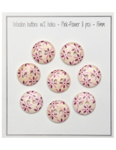 Set of 8 wooden buttons 15 mm - Flowers