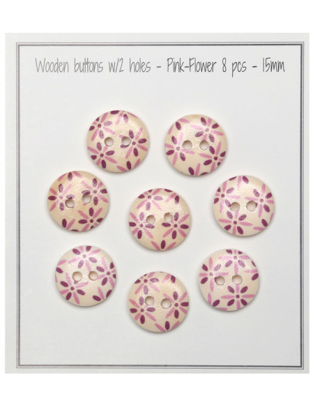 Set of 8 wooden buttons 15 mm - Flowers
