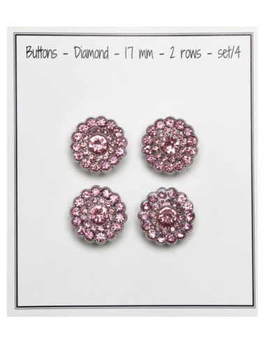 Set of 4 Rhinestone Buttons 17 mm - Pink