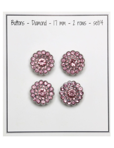 Set of 4 Rhinestone Buttons 17 mm - Pink