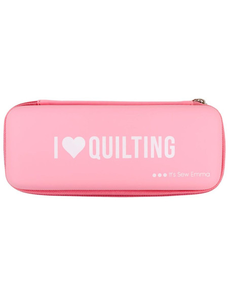 Pink rotary cutter storage case - I love quilting