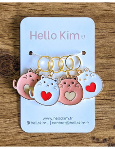 Set of 4 stitch marker rings - Heart Cats