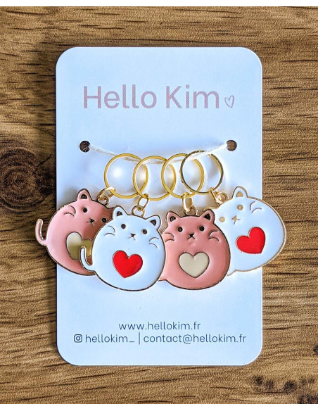 Set of 4 stitch marker rings - Heart Cats