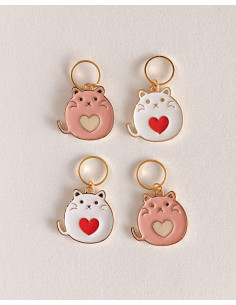 Set of 4 stitch marker rings - Heart Cats 2