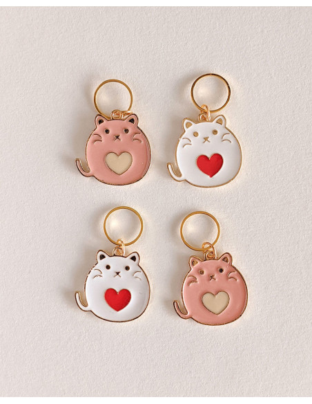 Set of 4 stitch marker rings - Heart Cats