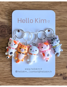 Set of 5 stitch marker rings - Small cats